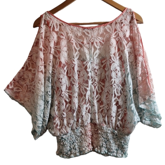 Halo Lace Sheer Cold Shoulder Blouse - Picture 2 of 8